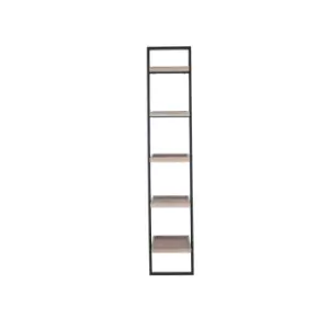 Image of Houston 5-Shelf Ladder Natural Wood Veneer + Black Metal Shelving Unit Natural/Black
