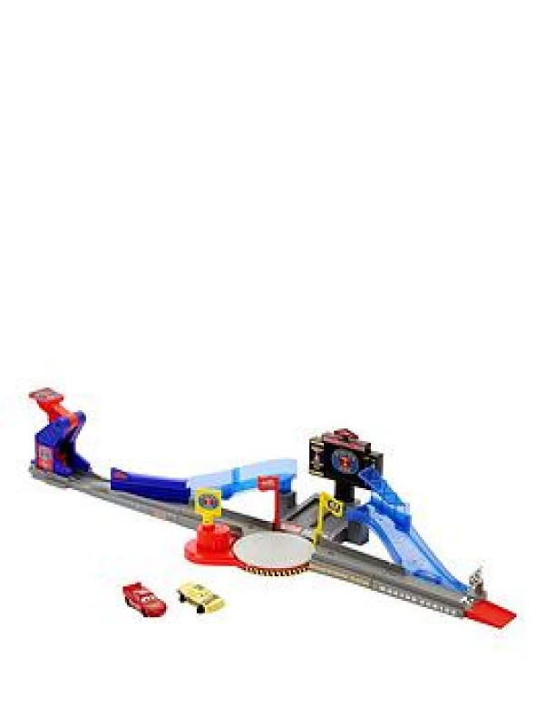Image of Mattel Disney and Pixar Cars Playset & Toy Car Tongue-Out Lightning McQueen & Crushed Car Piston Cup Stunting Speedway Track Set Includes JHL42