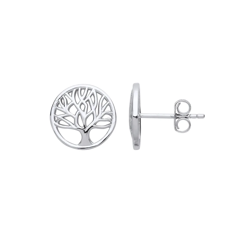 Image of Jewelco London Silver Tree of Life Disc Stud Earrings - GVE683 Silver female