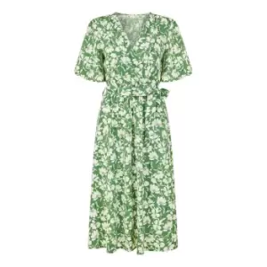 Image of Yumi Green Floral Wrap Midi Dress - Green