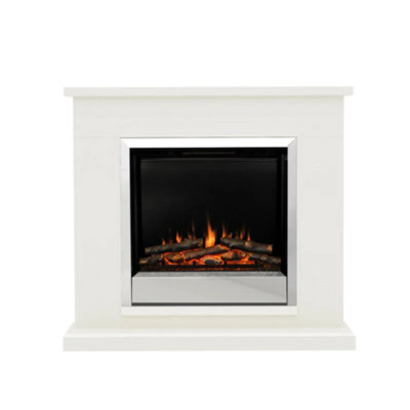 Image of Flare 40 Elsham Soft White Timber Electric Fireplace White