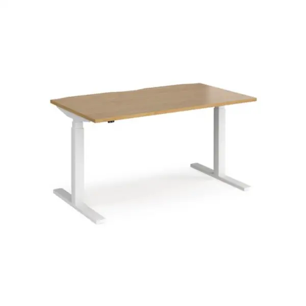 Image of Elev8 Height Adjustable Desk Rectangular Desk 1400mm Oak Tops With White Frames 800mm Depth Elev8 Touch Oak EVT-1400-WH-O