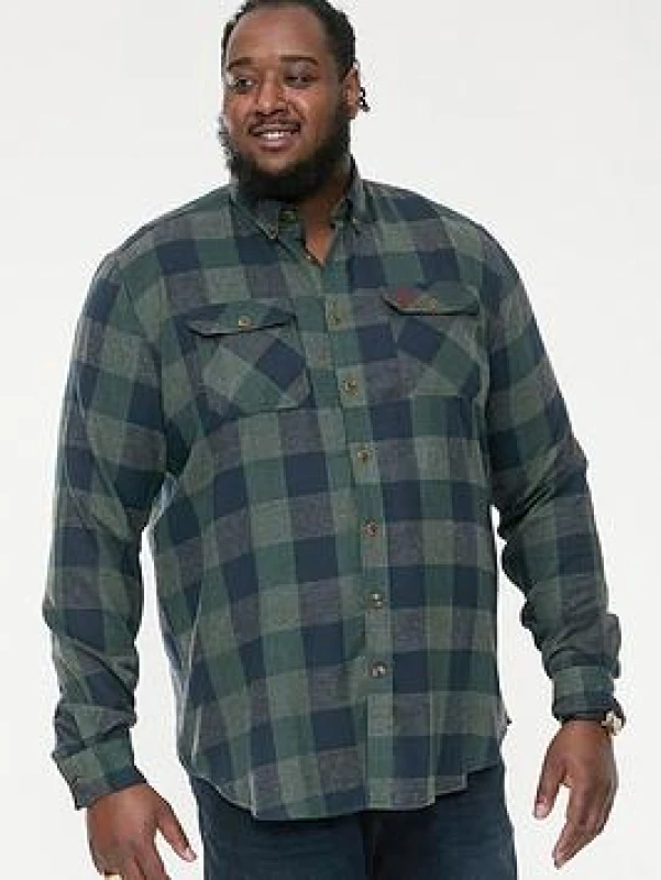 Image of D555 by Duke D555 Long Sleeve Check Overshirt With Two Patch Pockets W