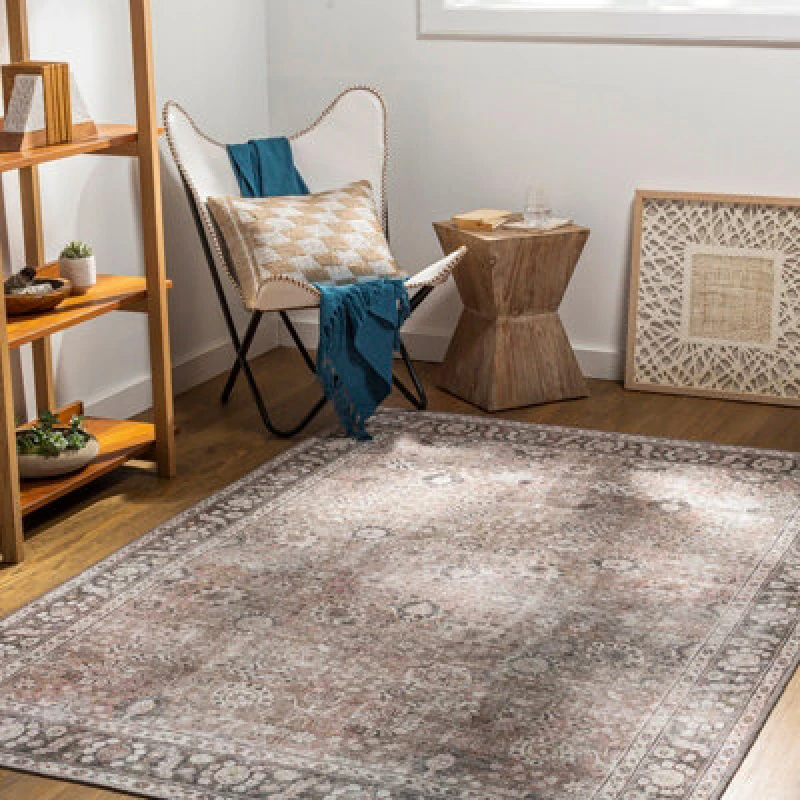 Image of Livabliss Machine Washable Traditionnal Boho Brown Peyton Area Rug 120 X 170 Cm - Easy Care, Non Shedding, Ideal For Living Room & Bedroom