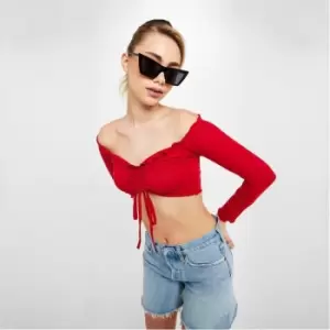 Image of Missguided Tall Ruched Bardot Crop Top 2 Pack - Multi