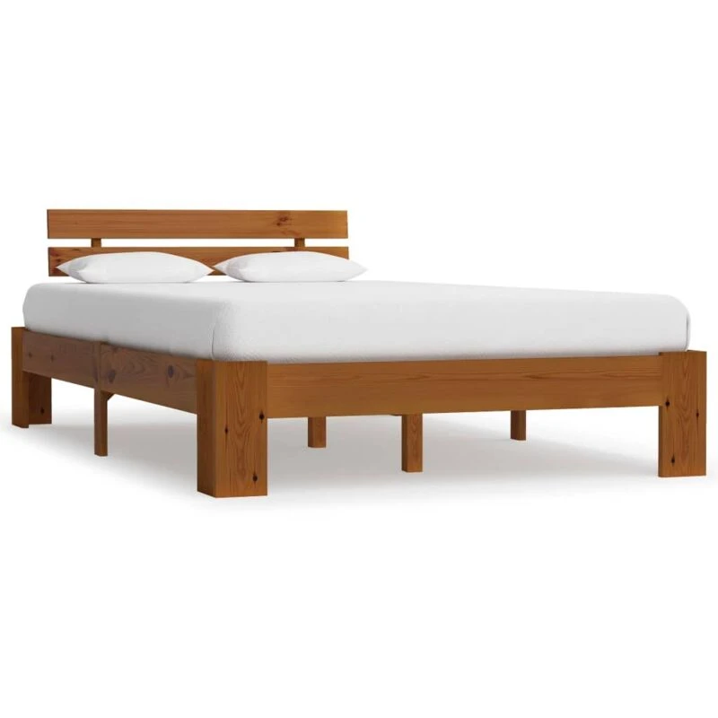 Image of vidaXL Solid Pine Wood Bed Frame Honey Brown 120x200cm Double Bed Furniture
