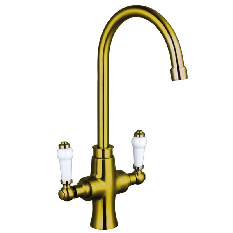Image of Balterley Traditional Dual Handle Kitchen Mixer Tap, Brushed Gold Gold Unisex