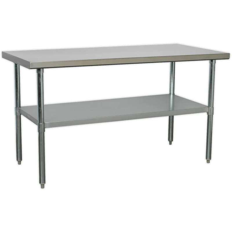 Image of Loops 1.5m Stainless Steel Work Bench & Adjustable Storage Shelf - Kitchen Station Metallics