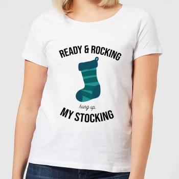 Image of Ready & Rocking Hung Up My Stocking Womens Christmas T-Shirt - White - 4XL