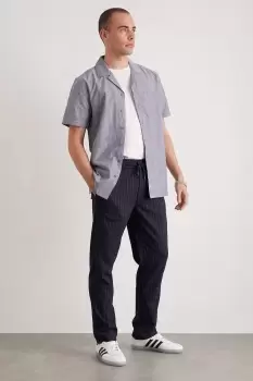 Image of Mens Navy Pinstripe Slim Concealed Elasticated Waistband Trousers