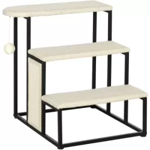 Image of PawHut Cat Stairs w/ Sisal Scratching Board, Hanging Ball, Steel Frame - Cream - Cream