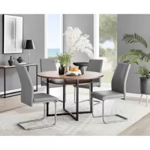 Image of Furniture Box Adley Brown Wood Storage Dining Table and 4 Grey Lorenzo Chairs