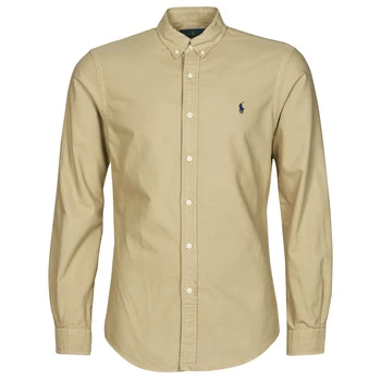 Image of Polo Ralph Lauren CHEMISE CINTREE SLIM FIT EN OXFORD LEGER TYPE CHINO COL BOUTONNE mens Long sleeved Shirt in Beige - Sizes EU XXL,EU S,EU M,EU L,EU X