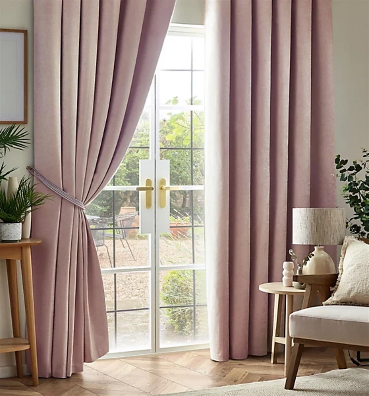 Image of Chenille Triple Woven Ready Made Blackout Curtains Pink