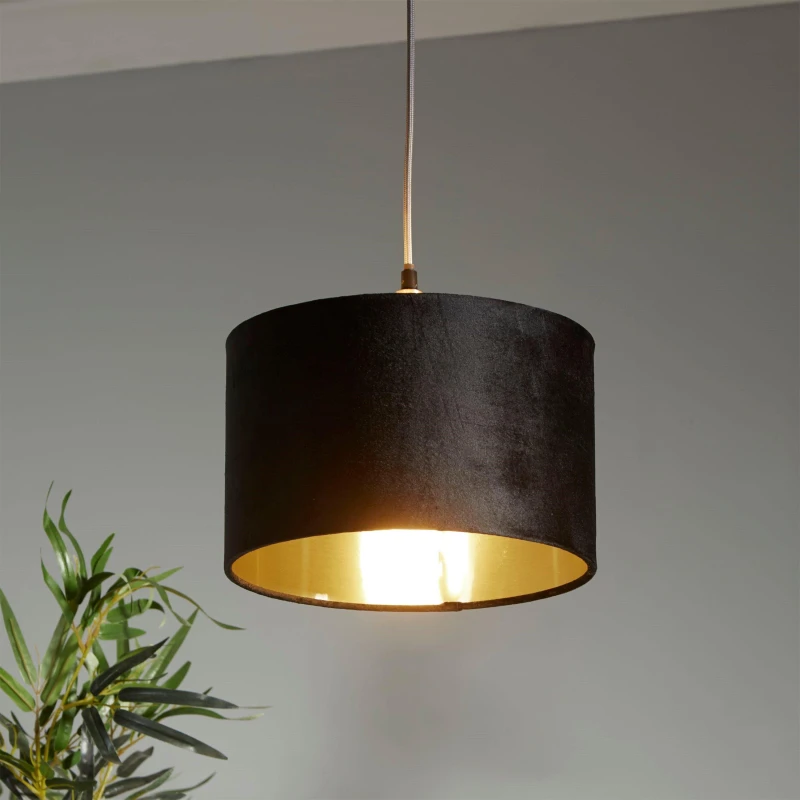 Image of Lighting Collection BLACK VELVET & BRUSHED GOLD INNER SHADE (D27cm) Black unisex One Size