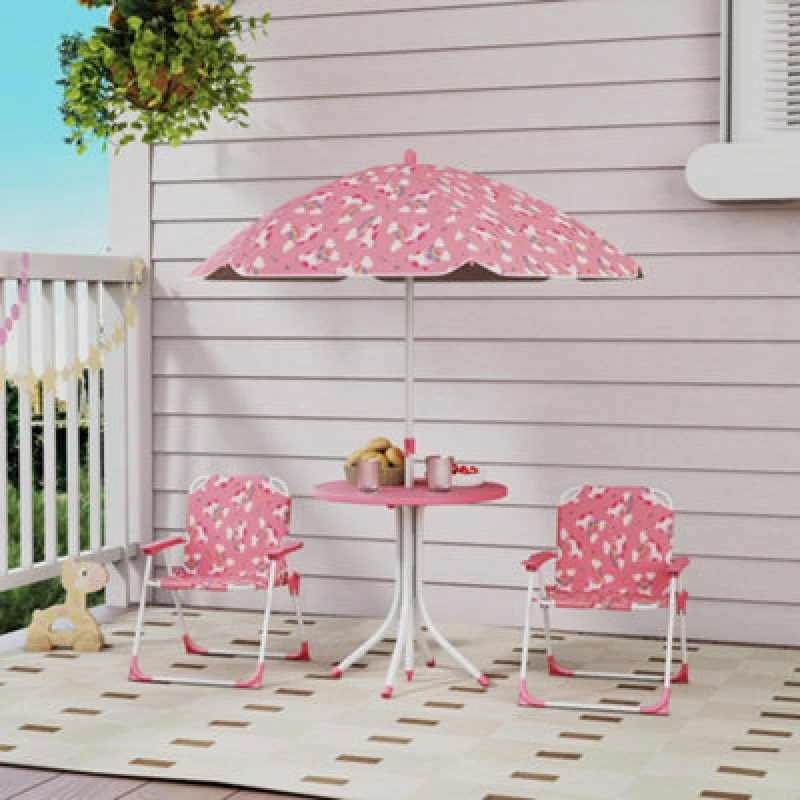 Image of Aiyaplay Kids Garden Furniture With 2 Folding Chairs And Umbrella, Pink