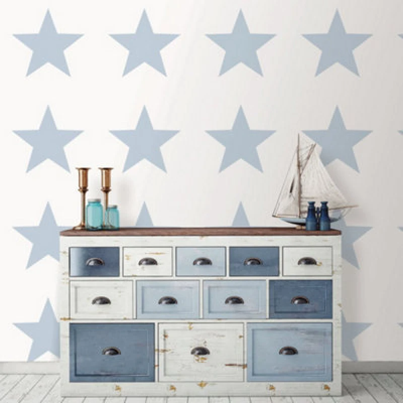 Image of Galerie Deauville 2 Sky Blue White Big Star Smooth Wallpaper