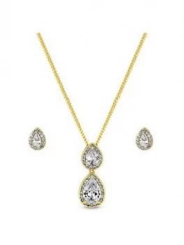 Image of Jon Richard Gold Plate Cubic Zirconia Double Pear Pendant And