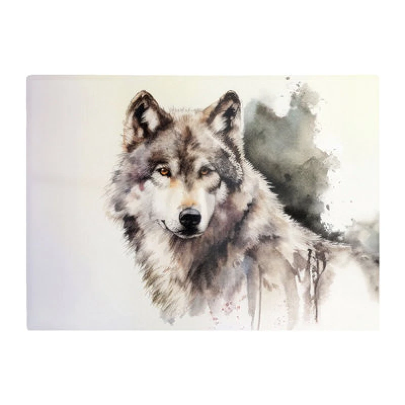 Image of Warren Reed Designer Loyal Wolf Watercolour Glass Chopping Board