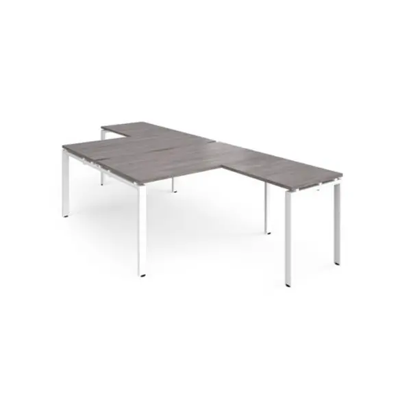 Image of Adapt Adapt back to back desks 1400mm x 1600mm with 800mm return desks - white frame, grey oak top ER14168-WH-GO