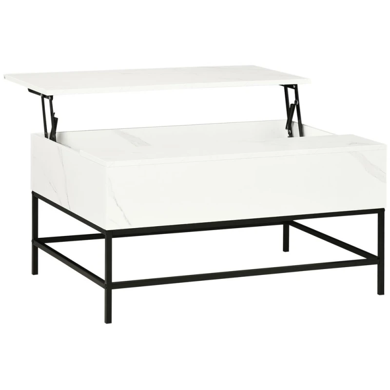 Image of HOMCOM Lift Top Coffee Table with Hidden Storage Compartment and Metal Legs - Faux Marble White 833-894V80WT