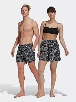 Image of adidas Short Length Graphic Swim Shorts (gender Neutral), Black/White Size M Men