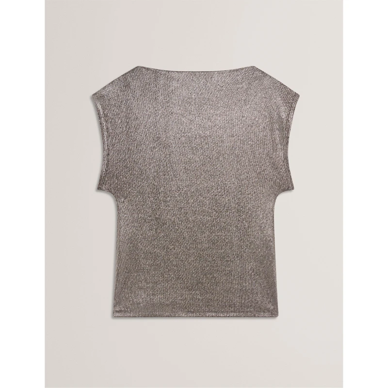 Image of Ted Baker Womens Metallic Short Sleeve Slim Fit T-Shirt Charcoal female 8 (XS)