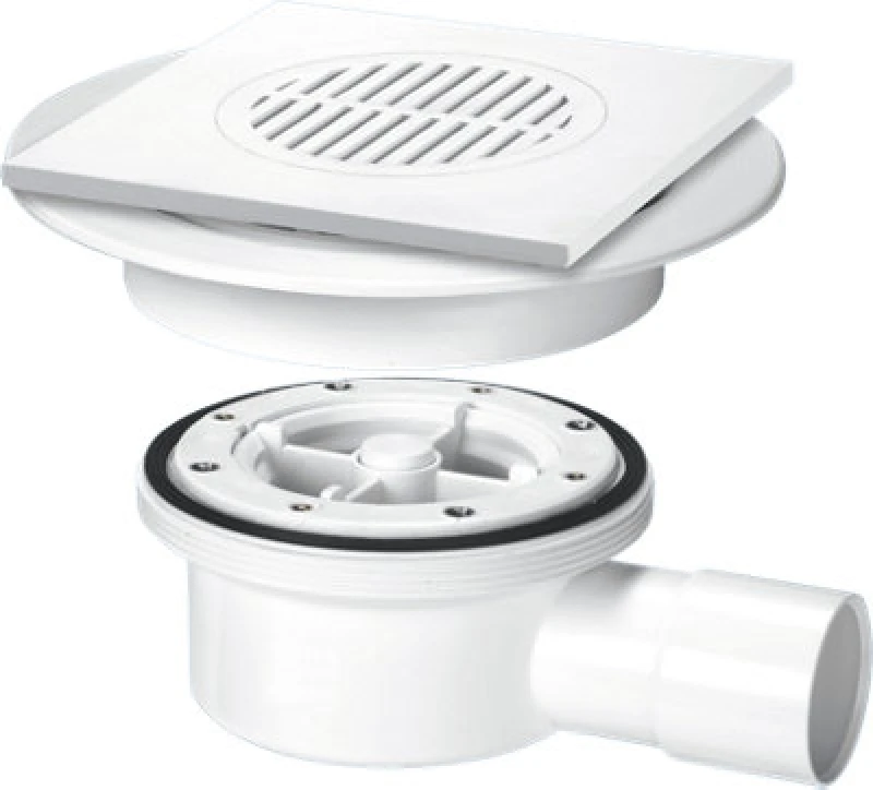 Image of McAlpine VSG52T6WH Two Piece Valve Shower Gully: Tile with removable Grid, 1.5" Horizontal Outlet White