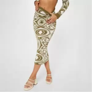 Image of I Saw It First Abstract Print Knit Midi Skirt Co-Ord - Green