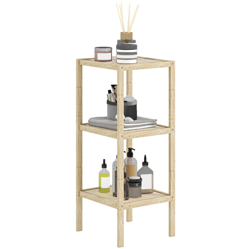 Image of HOMCOM 3-Tier Bathroom Storage Shelving Unit, Freestanding Bamboo Shelves, Natural, Brown 834-746V01ND