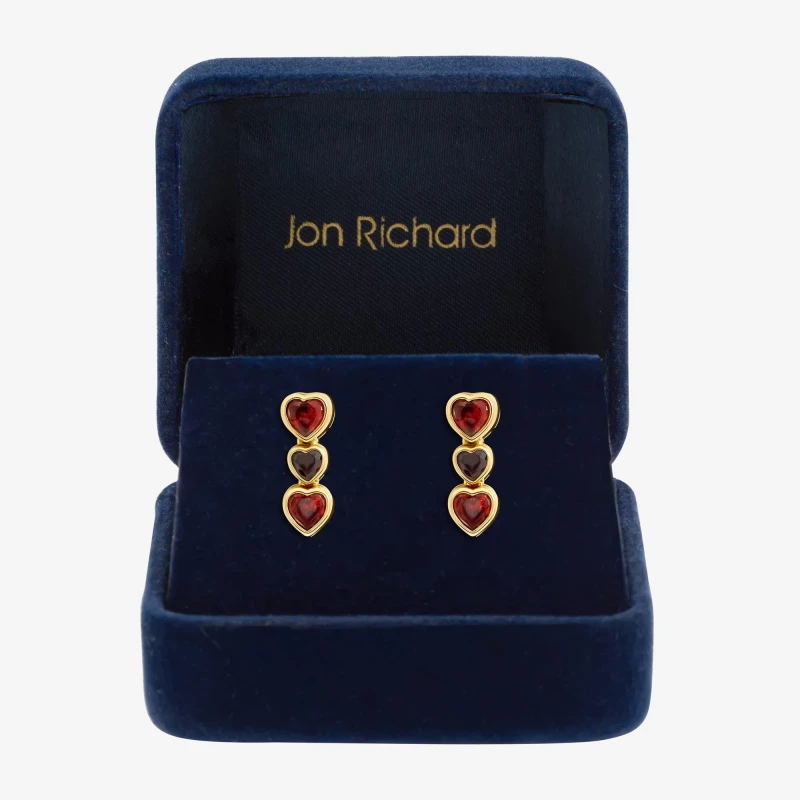 Image of Jon Richard Gold Plated Cubic Zirconia Red Heart Earrings Stud Earrings One Size Gold 71768910000