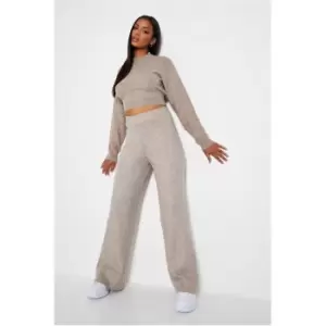Image of I Saw It First Recycled Wide Leg Knitted Trousers Co-Ord - Brown