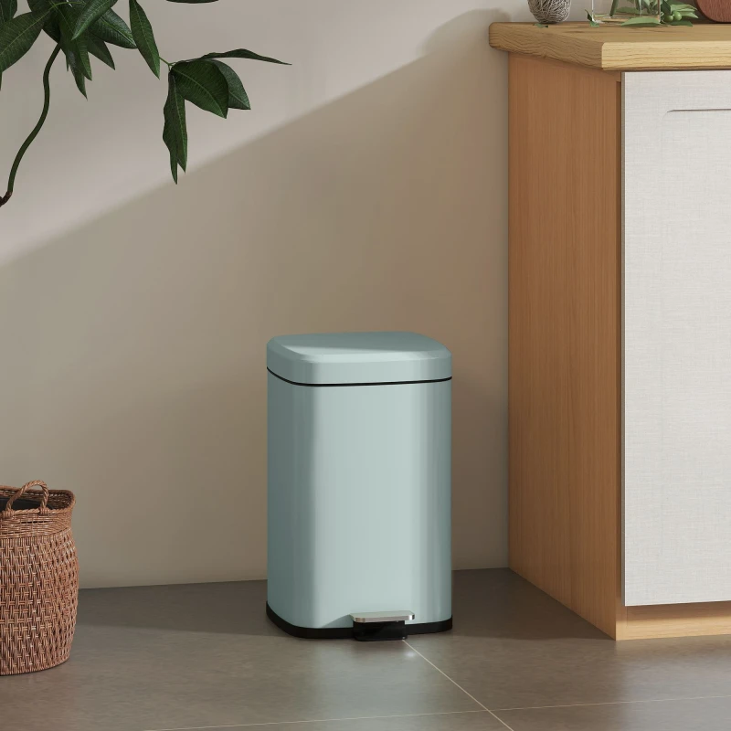 Image of HOMCOM 20L Kitchen Pedal Bin, Metal Rubbish Bin with Soft-close Lid, Light Green 851-039V01GN