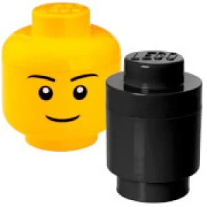 Image of LEGO Storage Head & Round Brick Bundle (Includes 1 Small Boy Head and 1 Round Brick Black)