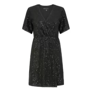 Image of Mela London Black Sequin Kimono Sleeve Wrap Dress - Black