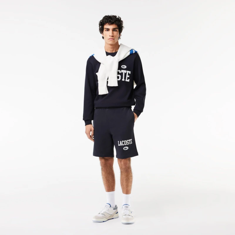Image of Lacoste Flocked Fleece Sweatshirt - Blue Blue XS
