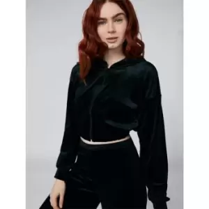 Image of Skinny Dip Velvet Crop Hoodie - Black