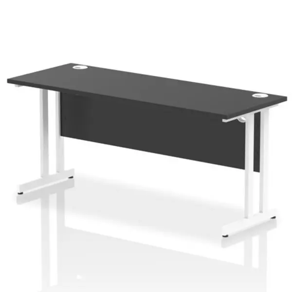 Image of Impulse Impulse 1600 x 600mm Straight Office Desk Black Top White Cantilever Leg IRDC166WBLK