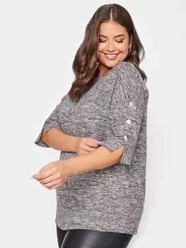 Image of Yours Yours Soft Touch Snap Button Sleeve Jump, Grey, Size 20, Women