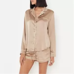 Image of Missguided Missguided Script Satin Shirt Shorts Set - Silver