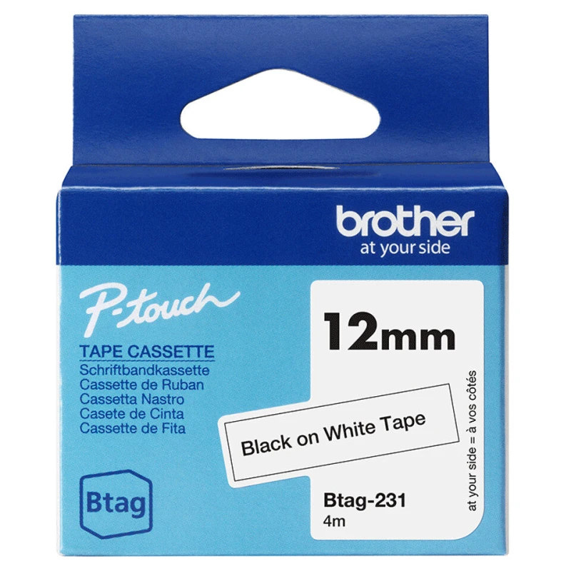 Image of Brother Btag-231 Black on White Tape 12mm x 4m (Original)