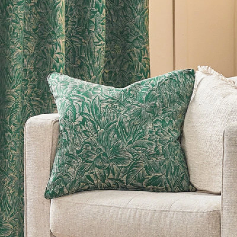 Image of Grantley Jacquard Piped Cushion Emerald, Emerald / 50 x 50cm / Polyester Filled