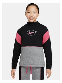 Image of Nike Older Girls Nsw Fleece Long Sleeve Mock Top - Black/Grey/Pink, Black/Grey, Size S=8-10 Years, Women