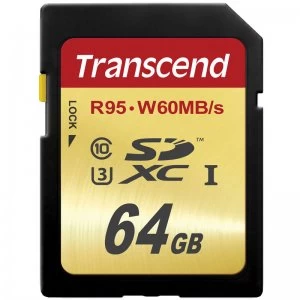 Image of Transcend 64GB Ultimate SD Card SDXC UHS I U3 95MBs