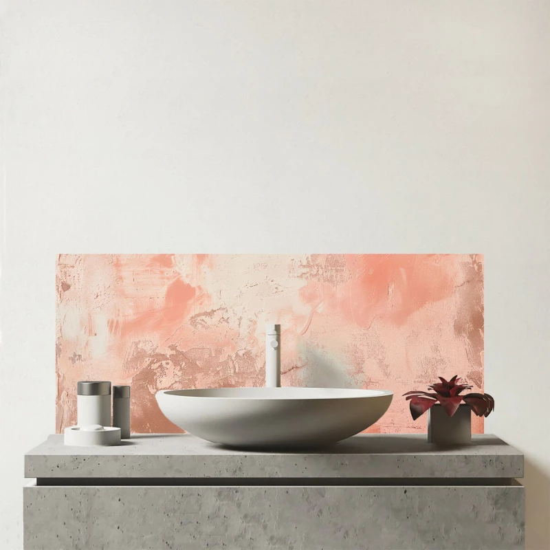 Image of Warren Reed - Designer Hapless Pink Grunge Effect Glass Bathroom Splashback in White White Unisex