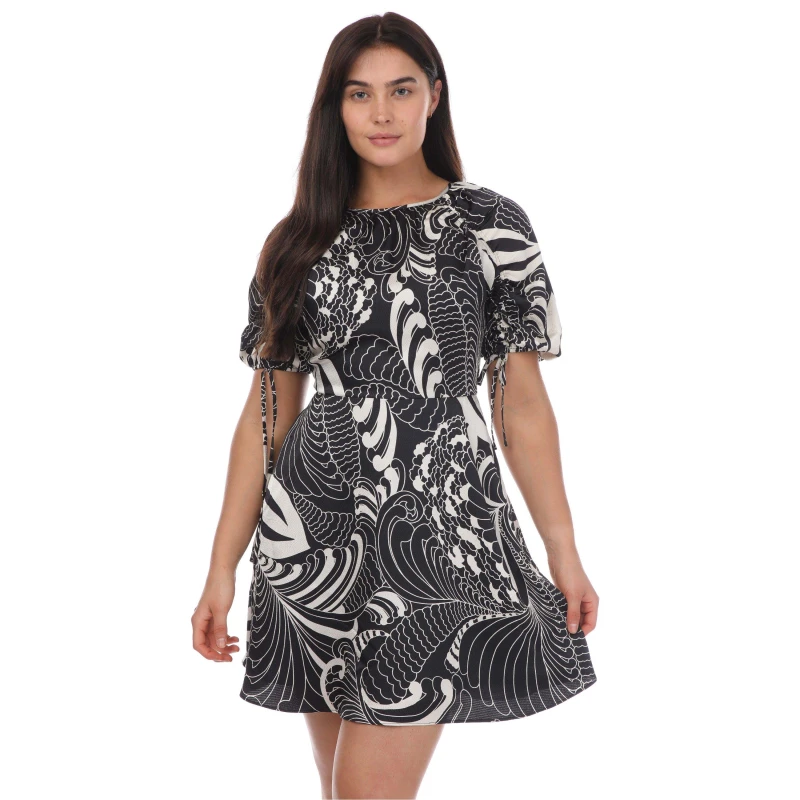 Image of Ted Baker Faridda Printed Puff Sleeve Printed Mini Dress Black female 8