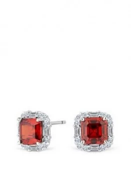Image of Simply Silver Sterling Silver Cubic Zirconia Red Square Halo Stud Earrings