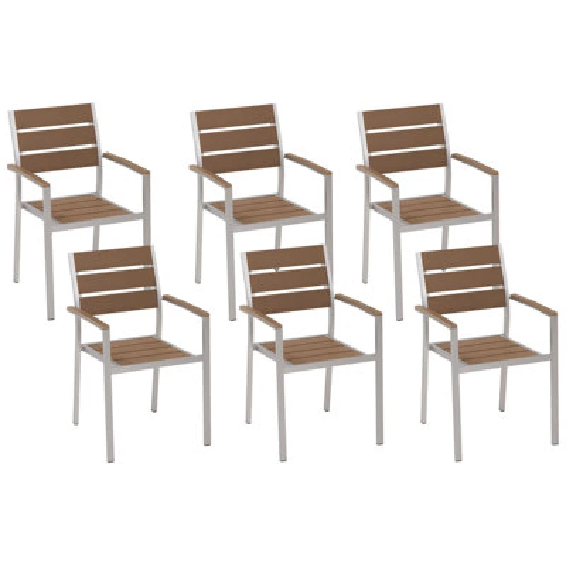 Image of Beliani Set Of 6 Garden Chairs Vernio Brown
