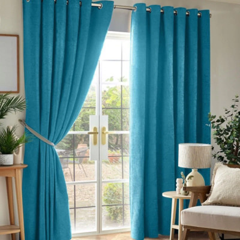Image of Luxury Living Chenille Blackout Ring Top Eyelet Curtains 117Cm X 183Cm Teal