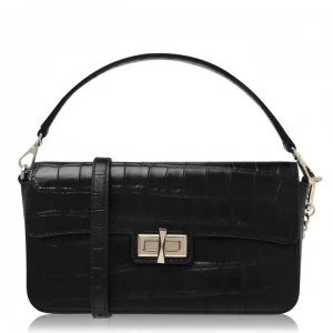 Image of DKNY Jojo Crocodile Medium Flap Over Cross Body Bag - Black/Gold BGD